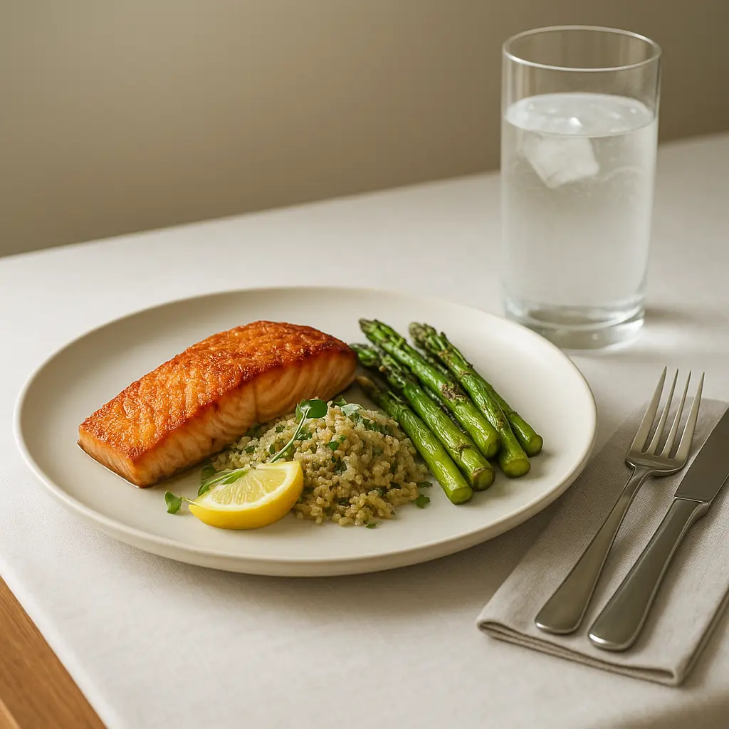 Business-Lunch mit angerichtetem Teller