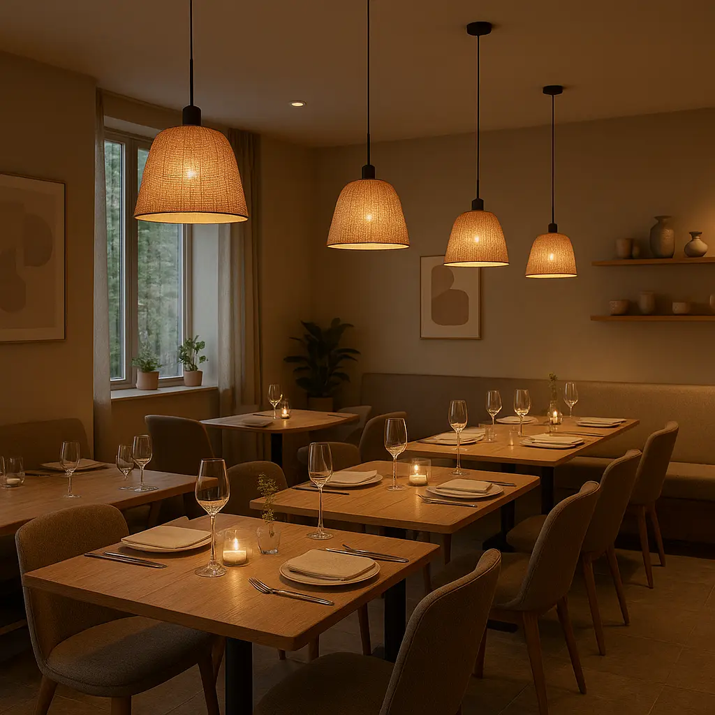 Modernes Restaurantinterieur mit gedeckten Tischen